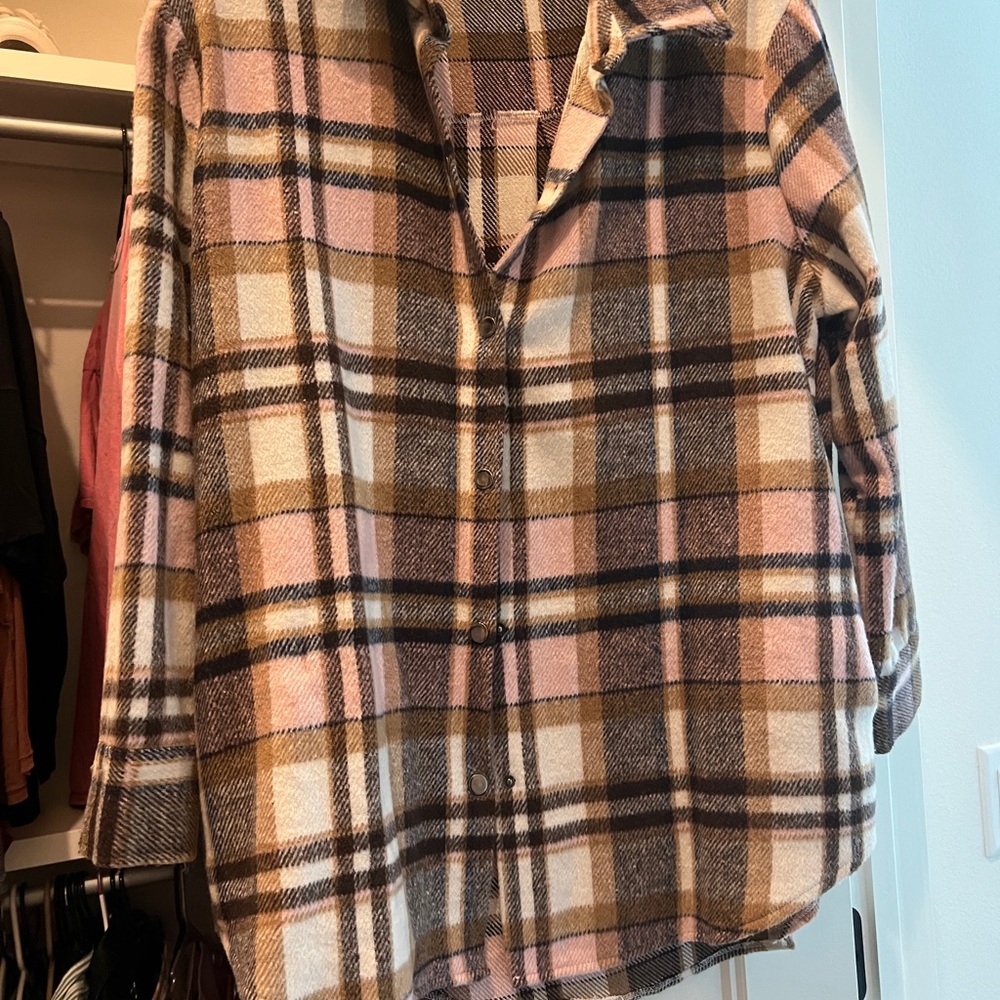Plaid Button-Up Shirt in Pink and Brown